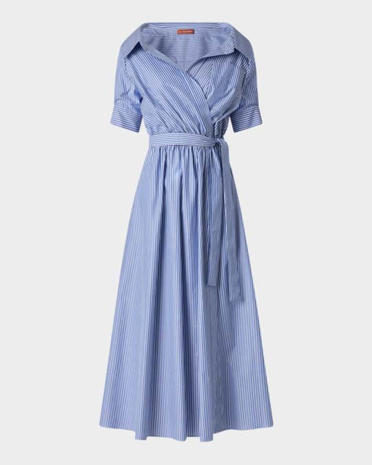 Altuzarra Lydia Stripe Poplin Midi Wrap Dress | Neiman Marcus