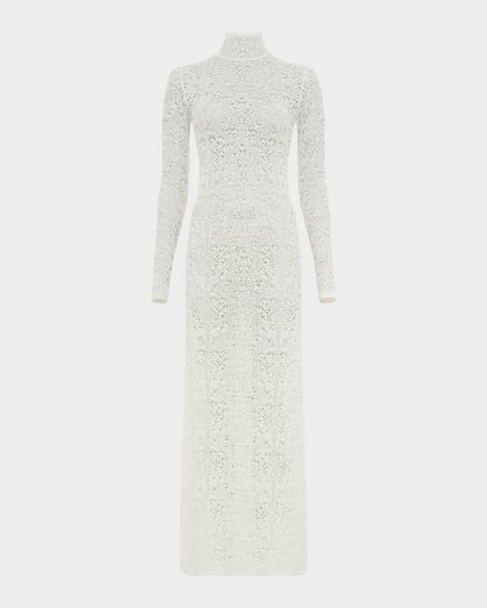 Lethe Mock-Neck Lace Knit Maxi Dress