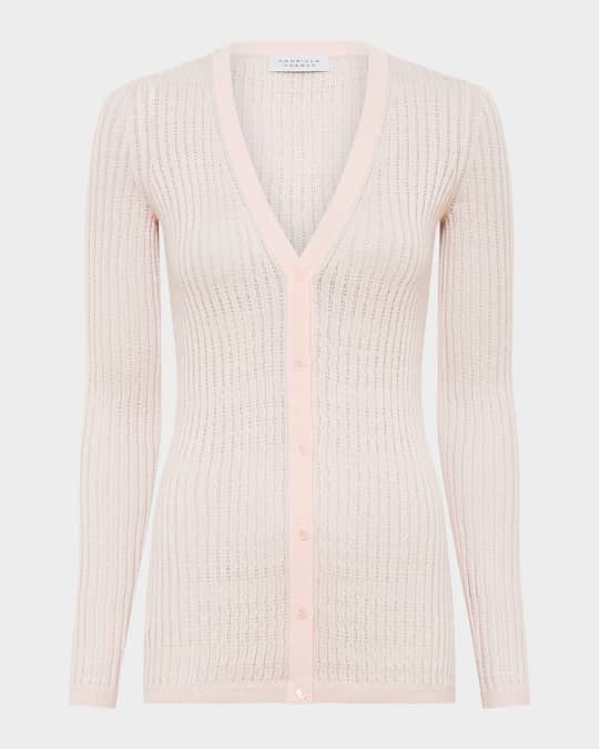 Emma V-Neck Cashmere-Silk Pointelle Knit Cardigan