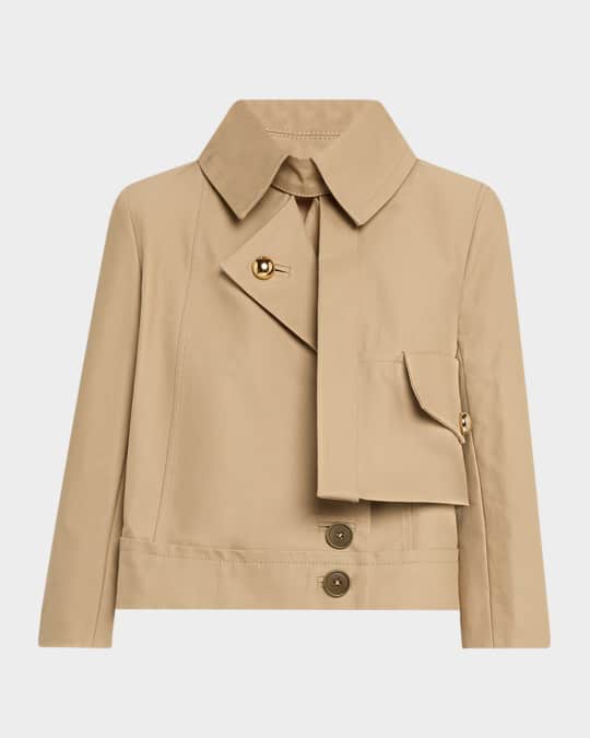 Pleated Asymmetric Short Trench Jacket