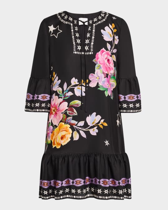 Hailee Floral-Print Flounce Mini Shift Dress