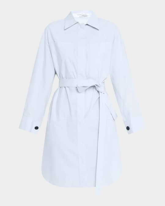 Long-Sleeve Belted Cotton Shirtdress