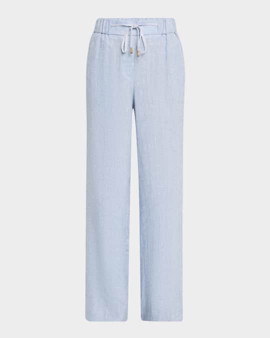 パンツ PESERICO Women Straight Pants P04736T3 02481061 Blue Peserico Straight-Leg Linen Drawstring Pants | Neiman Marcus