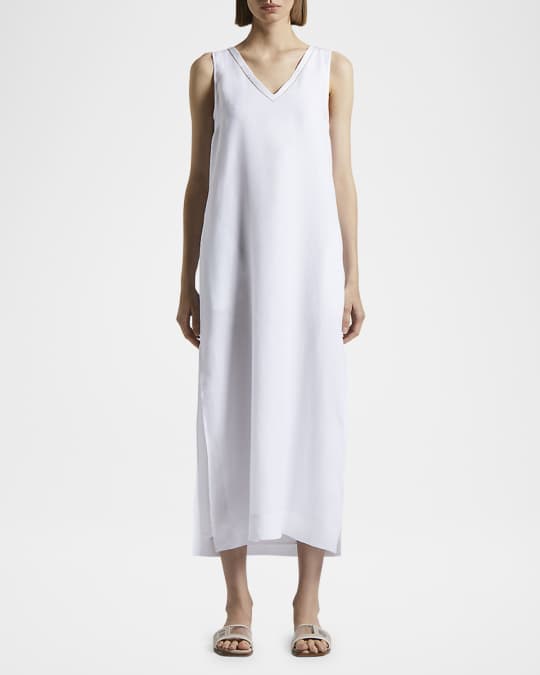 Peserico Sleeveless Chain-Trim Linen Midi Dress | Neiman Marcus