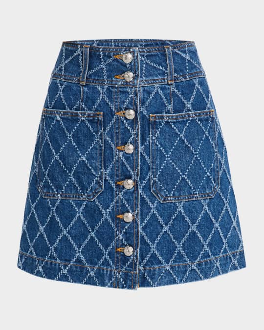Veronica Beard Moxie Diamond-Print Denim Mini Skirt | Neiman Marcus