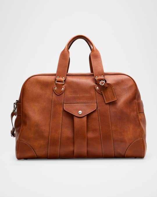 Brunello Cucinelli Men's Grained Leather Travel Duffel Bag
