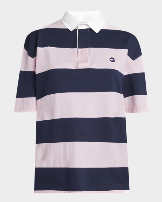 Striped Short-Sleeve Polo Top