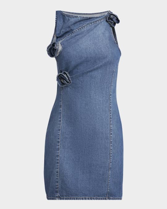 Coperni Denim Asymmetric Flower Mini Dress | Neiman Marcus