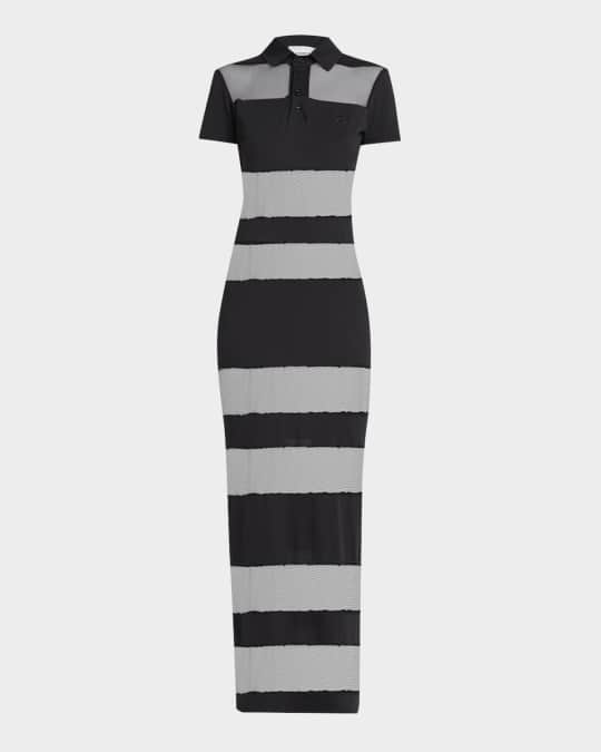 Sheer Striped Short-Sleeve Maxi Polo Dress