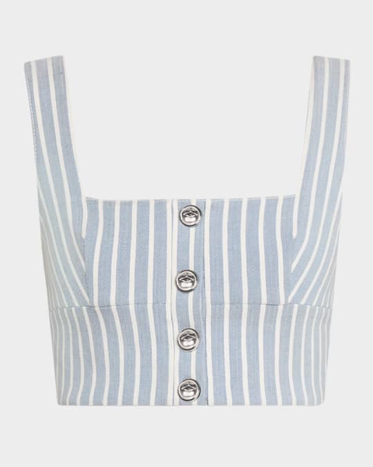 Quinn Hickory Stripe Denim Button Crop Top