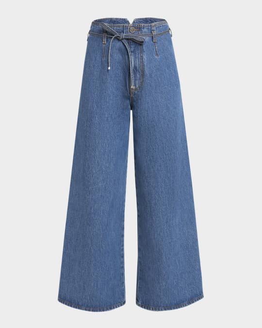 Etro Belted Wide-Leg Crop Denim Trousers | Neiman Marcus