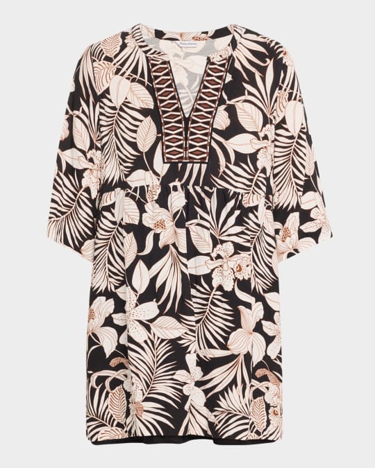 Tommy Bahama St. Lucia Split Neck Tunic Dress Cover Up - White