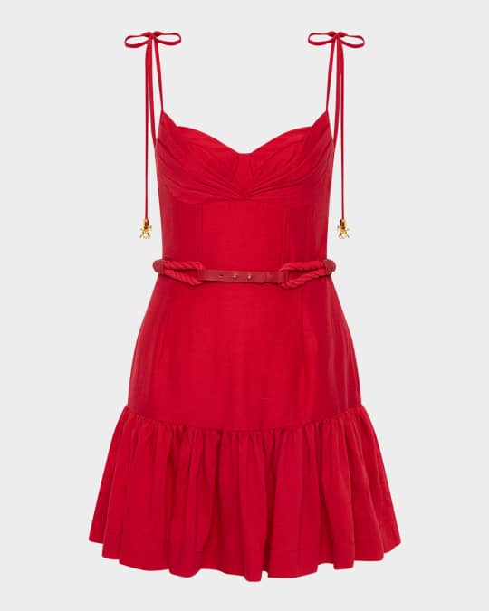 Simona Belted Flounce Sweetheart Mini Dress