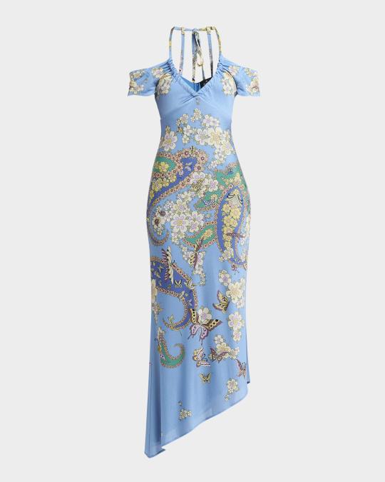 blue jersey halter dress Etro Lucky Charm Midi Navy blue