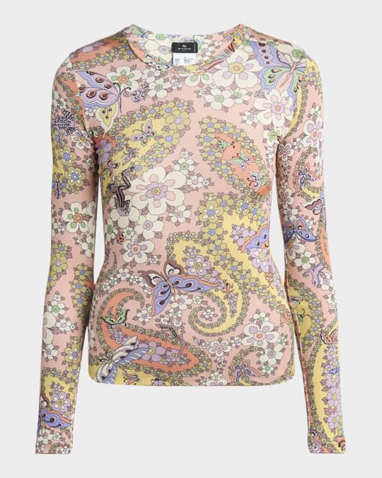 Tシャツ・カットソー Etro Long-Sleeved Top With Paisley Pattern Etro Paisley Foliage-Print Jersey Long-Sleeve Top | Neiman