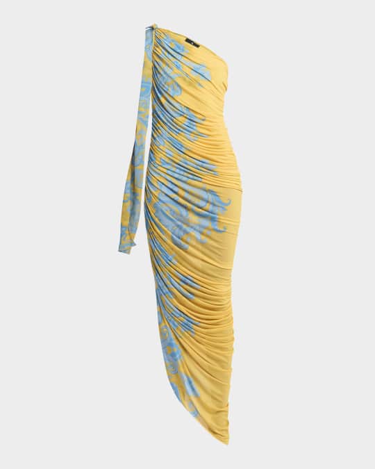 Etro Summer Flower-Print Asymmetric Tulle Midi Dress | Neiman Marcus
