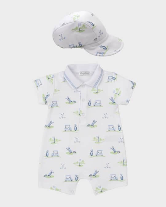 Boy's Fairway Foursome Short Playsuit and Hat Set, Size 0M-9M