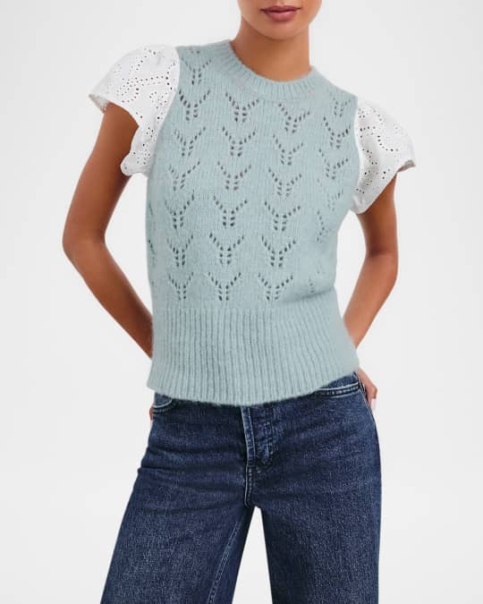 Everly Pointelle Knit Flutter-Sleeve Top