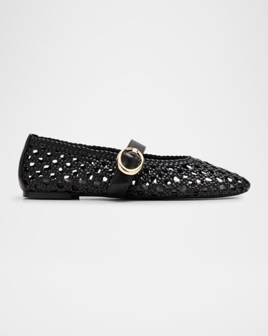 フラットシューズ Stuart Weitzman SS25 THEA MARYJANE BALLERINA (SK782MEW GOE) Stuart Weitzman Thea Woven Leather Mary Jane Ballerina Flats