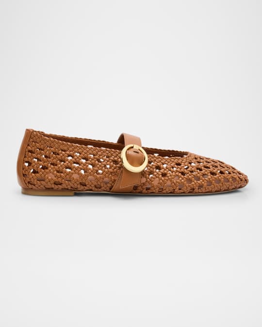 Stuart Weitzman Thea Woven Leather Mary Jane Ballerina Flats