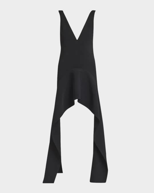 Plunging Draped-Hem Mini Dress