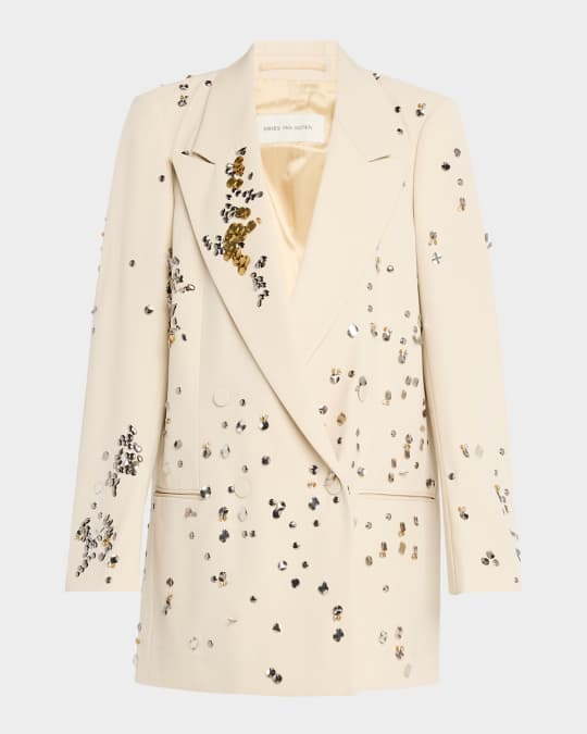 Dries Van Noten Blink Embellished Double-Breasted Oversized Jacket