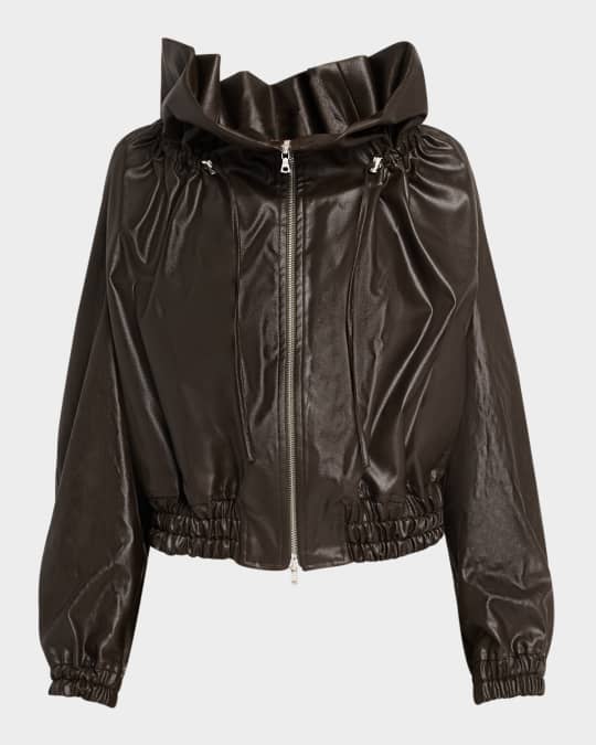 Dries Van Noten Voly Ruffle-Collar Waxed Zip Jacket | Neiman