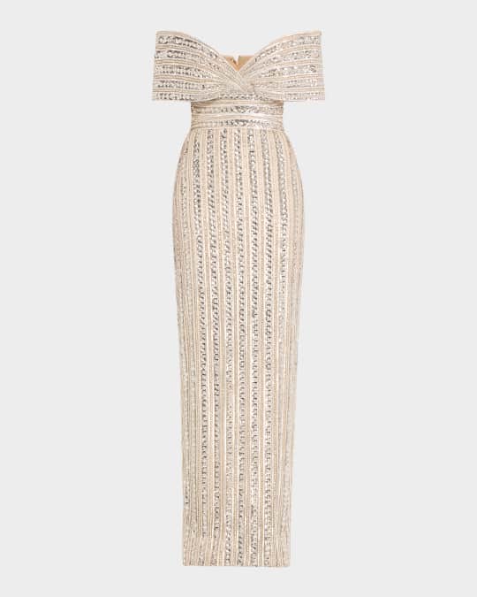 Embroidered Tulle Off-The-Shoulder Gown