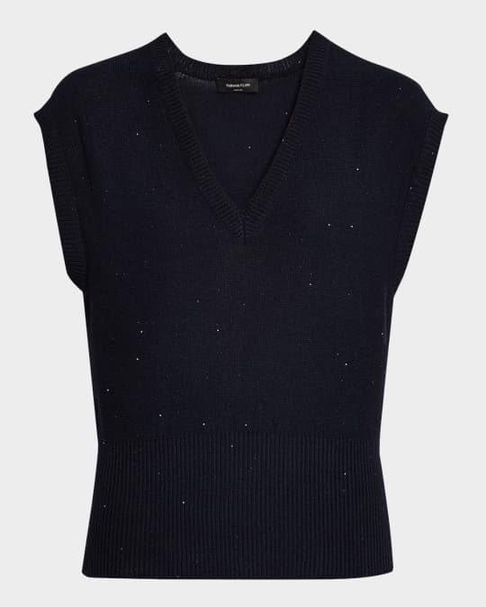 Sequin Cotton-Linen Knit Vest
