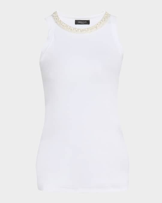 Crewneck Sequin-Trim Rib Knit Jersey Tank
