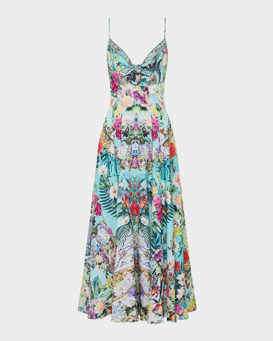 Camilla Gardens of Queluz Tie-Front Long Dress | Neiman Marcus
