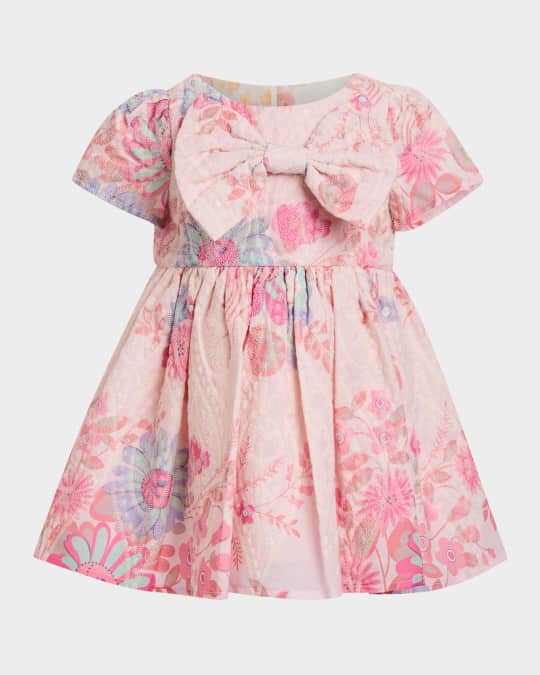 Girl's Alice Floral-Print Bow Dress, Size 6M-3