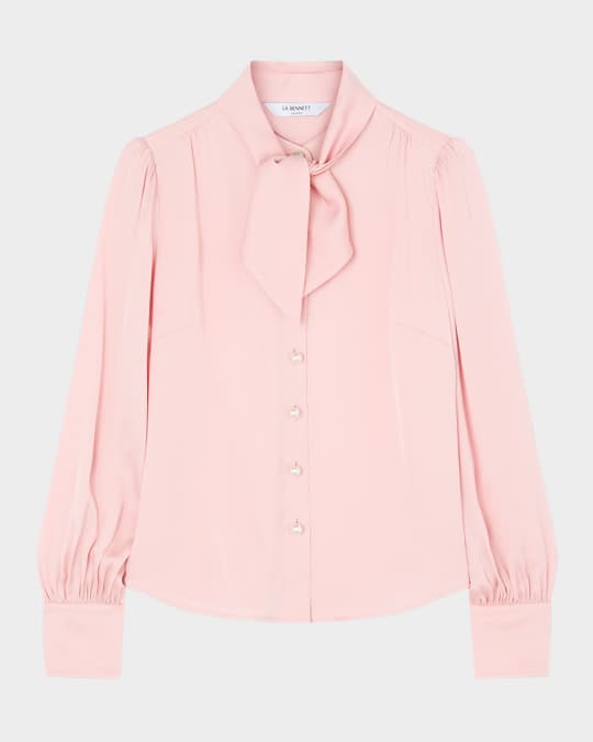 Hall Tie-Neck Crepe Blouse