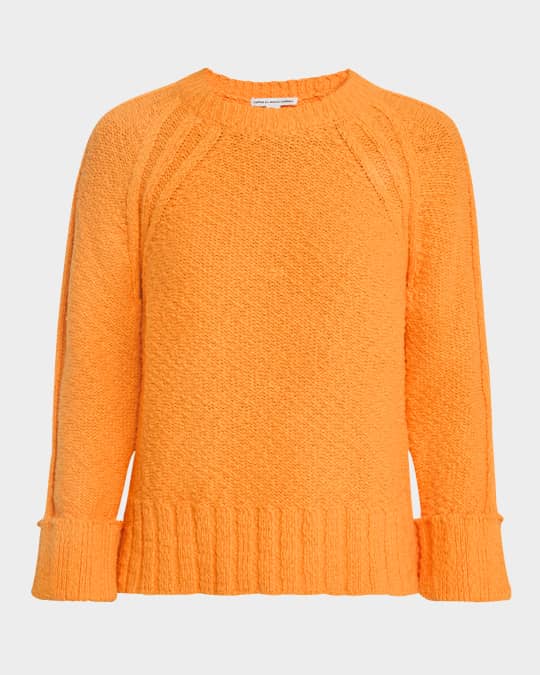 Raglan-Sleeve Crewneck Cotton Sweater