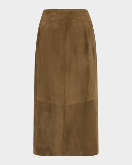 Mid-Rise Suede Midi Skirt