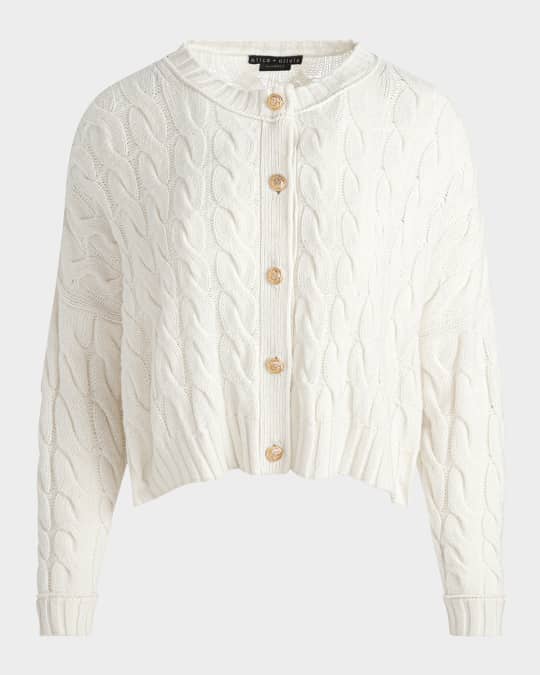 Alice + Olivia Cecilie Cropped Cable-Knit Cardigan | Neiman Marcus