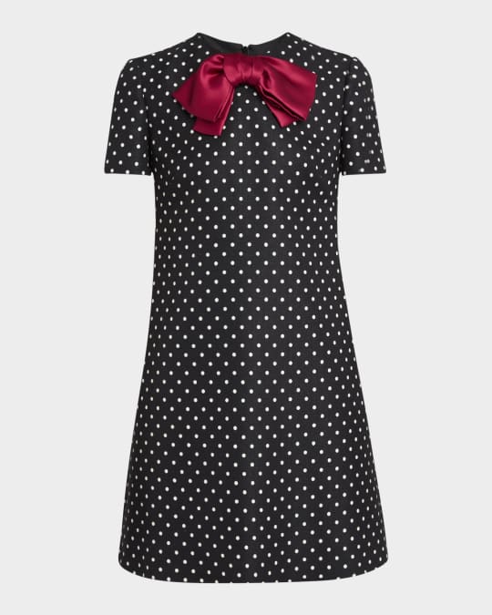 Valentino Garavani Satin Bow Polka Dot Shift Mini Dress