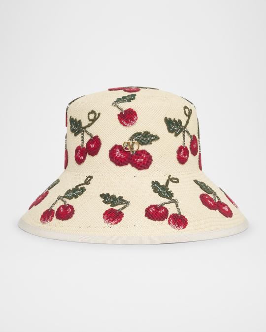 Valentino Garavani Cherry-Print V-Logo Bucket Hat | Neiman  display picture 3