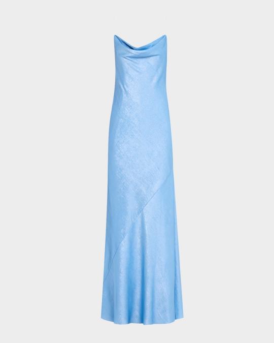 liv foster lola foil cowl-neck backless maxi dress Liv Foster Lola Backless Cowl-Neck Gown