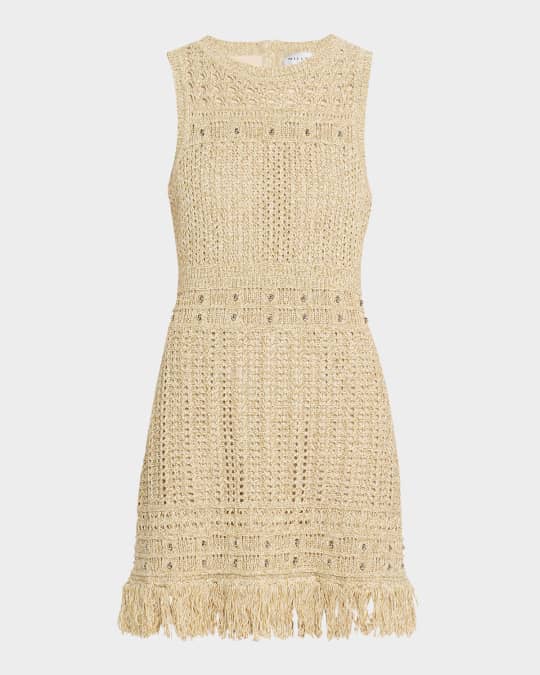 Milly Beaded Fringe-Hem Knit Mini Dress | Neiman Marcus