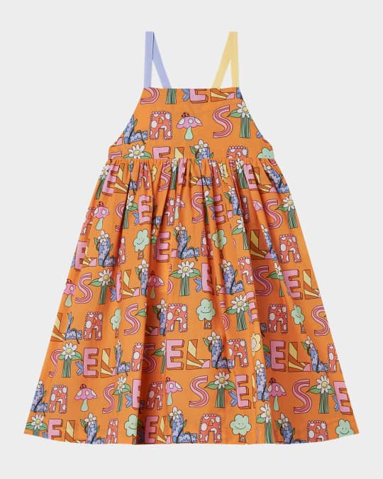 Girl's Fairy Floral Stella Lettering Strappy Dress, Size 4-10