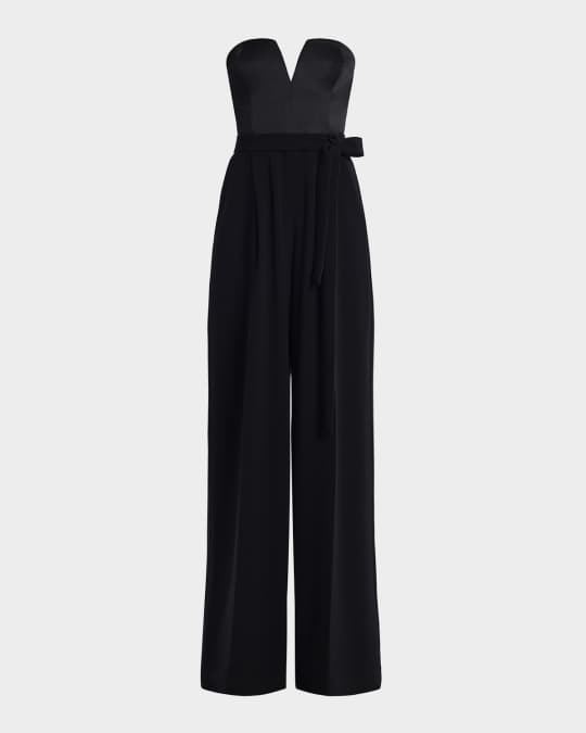 BCBGMAXAZRIA Strapless Wide-Leg Mixed Media Jumpsuit