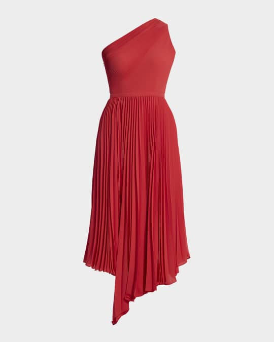 sachin and babi light blue dress BCBGMAXAZRIA One-Shoulder Pleated Midi Dress