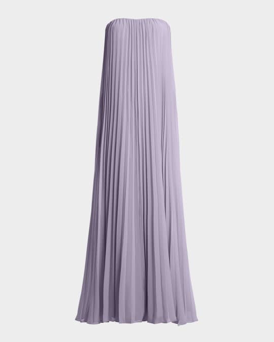 Strapless Pleated Chiffon Trapeze Gown
