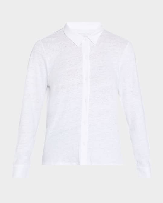 Petite Button-Down Organic Linen Jersey Shirt