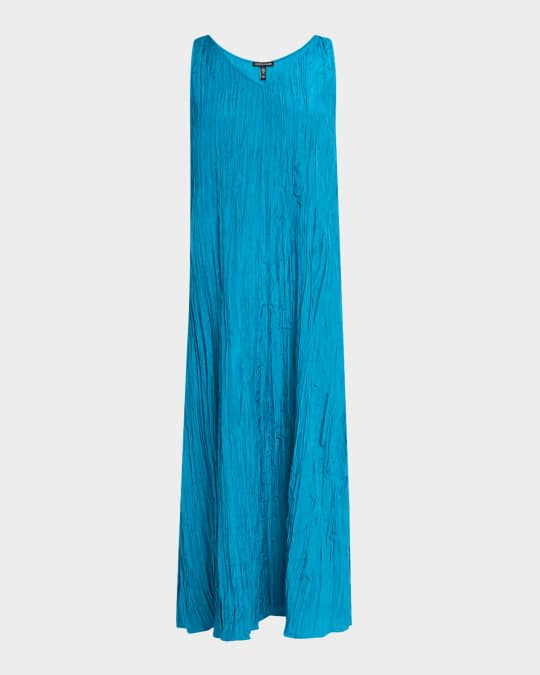 eileen fisher crinkled silk dress Eileen Fisher Sleeveless Crinkled Silk Midi Dress