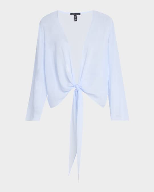 Tie-Hem Sheer Silk Georgette Wrap Jacket