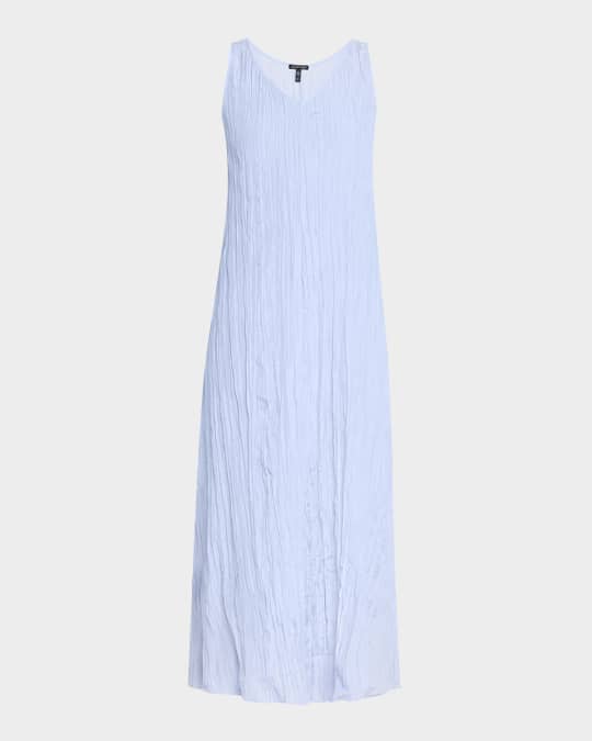 Petite Sleeveless Crinkled Silk Midi Dress