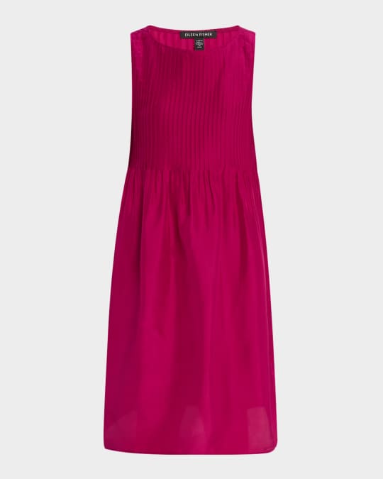 Eileen Fisher Sleeveless Pintuck Silk Midi Dress | Neiman Marcus