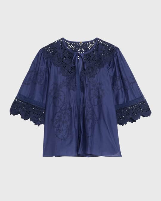 Bari Pintuck Lace-Embellished Blouse
